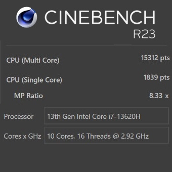 Core i7-13620H, CINEBENCH R23, TUF Gaming F15 FX507VV